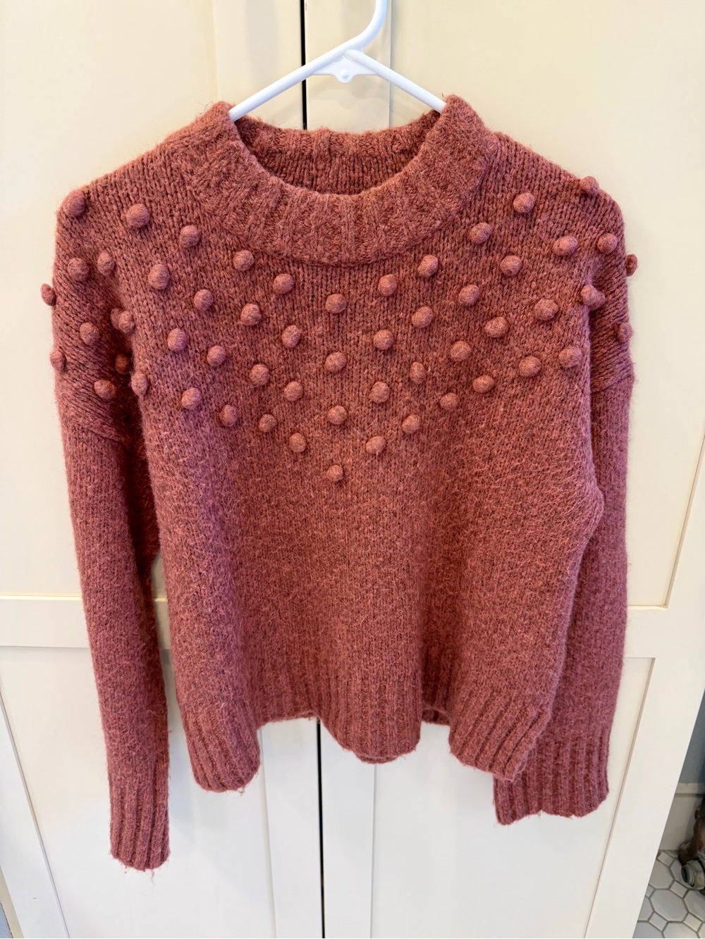 Madewell Rosewood Pom Pom Mock Mockneck Sweater